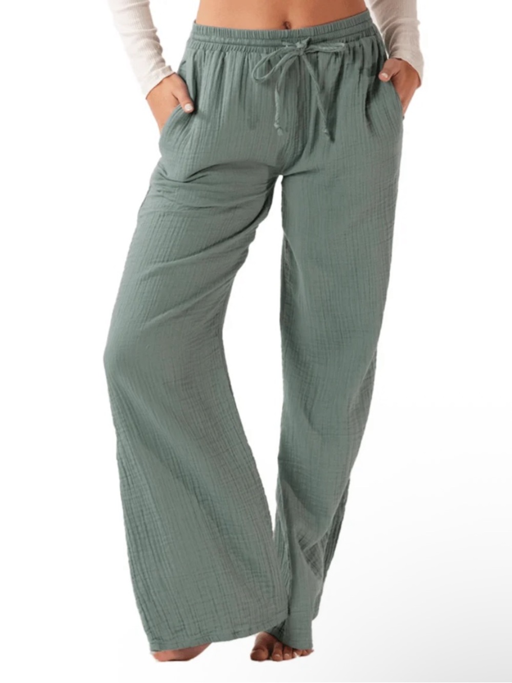 Cotton Wide Leg Cabana Pants - Aqua
